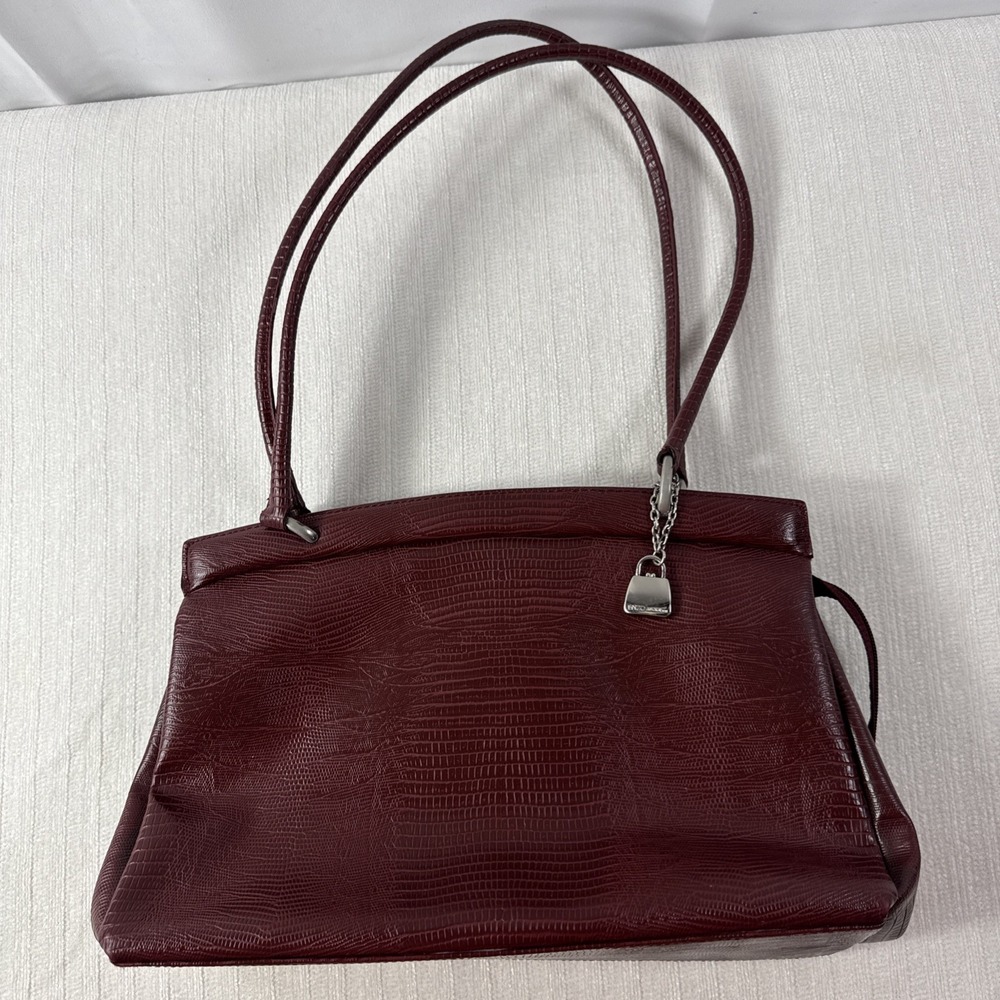 Enzo Angiolini Faux Leather Crocodile Embossed Burgundy Handbag
